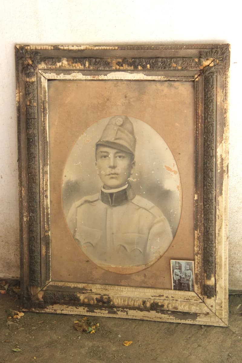 Large, framed photograph of a soldier