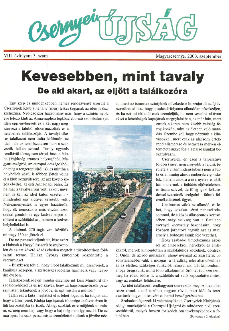 Csernyei Újság, 8. évf. 2003. szeptember 3. sz.