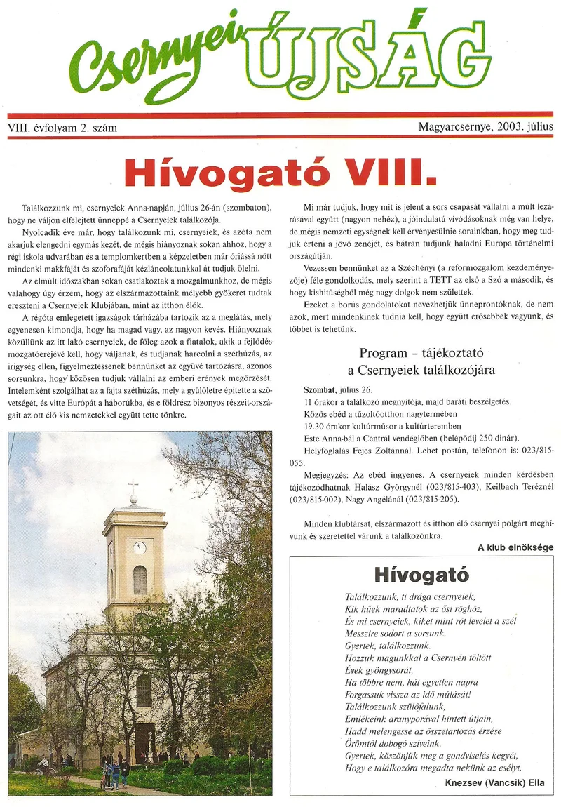 Csernyei Újság, 8. évf. 2003. július 2. sz.