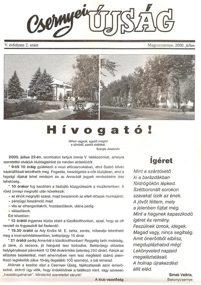 Csernyei Újság, 5. évf. 2000. július 2. sz.