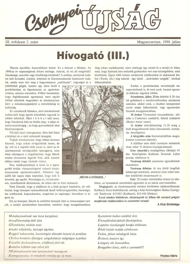 Csernyei Újság, 3. évf. 1998. július 2. sz.