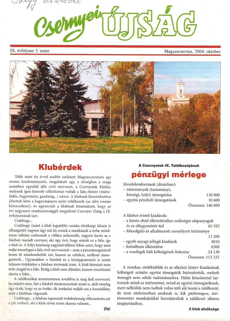 Csernyei Újság, 9. évf. 2004. október 3. sz.