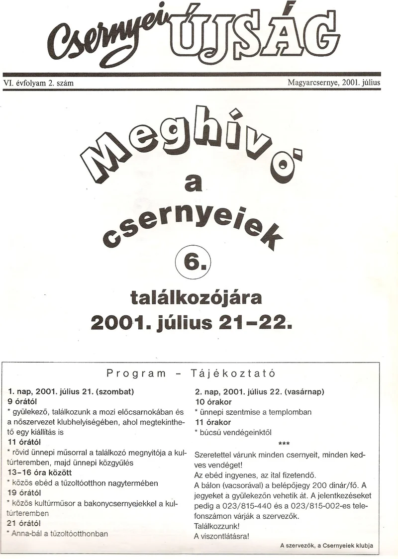 Csernyei Újság, 6. évf. 2001. július 2. sz.