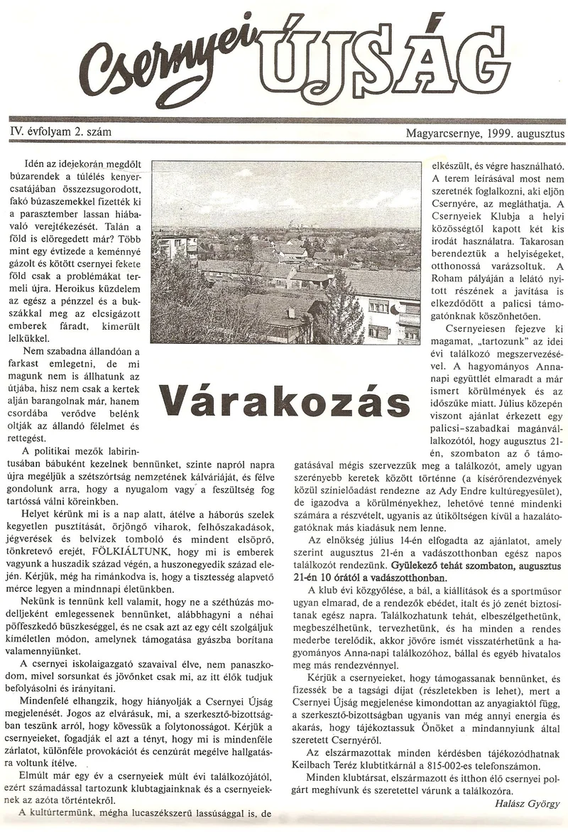 Csernyei Újság, 4. évf. 1999. augusztus 2. sz.