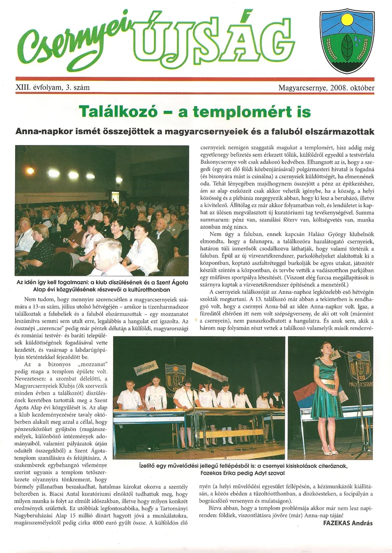 Csernyei Újság, 13. évf. 2008. október 3. sz.