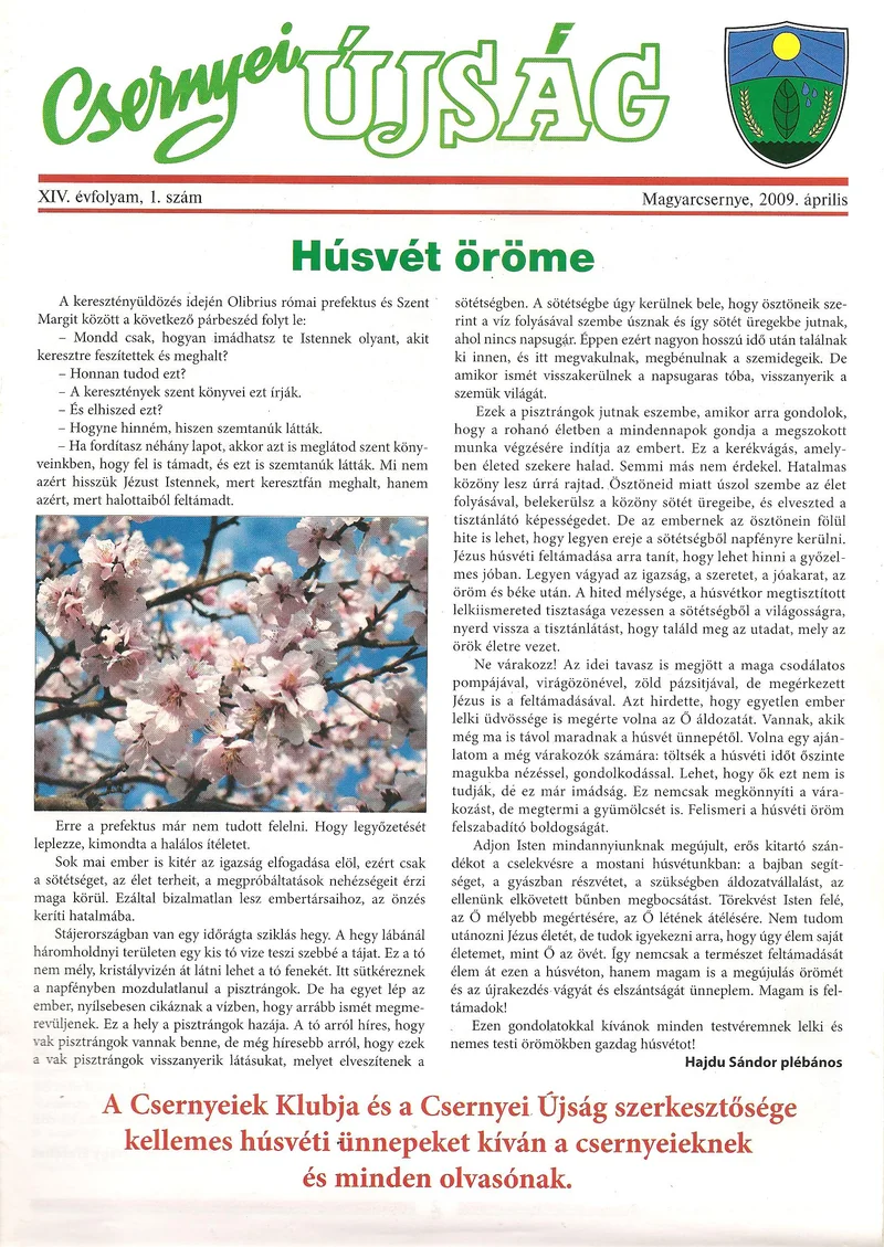 Csernyei Újság, 14. évf. 2009. április 1. sz.