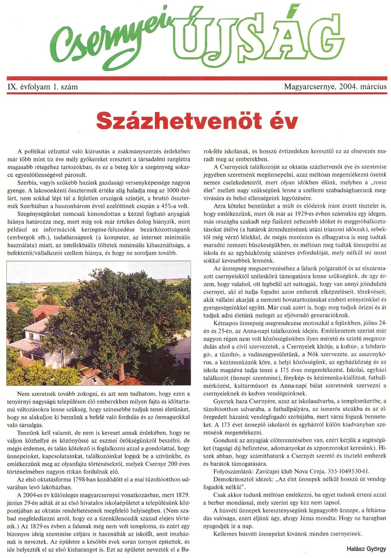 Csernyei Újság, 9. évf. 2004. március 1. sz.