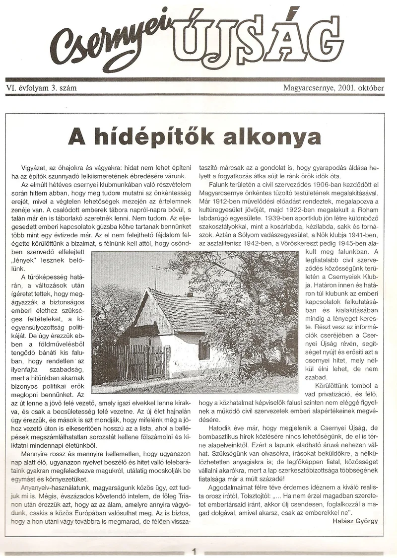 Csernyei Újság, 6. évf. 2001. október 3. sz.