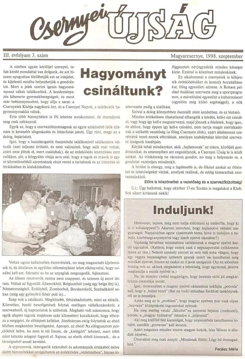 Csernyei Újság, 3. évf. 1998. szeptember 3. sz.